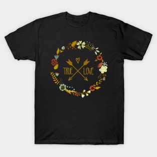 True Love Floral Gold Arrows Autumn Wreath T-Shirt